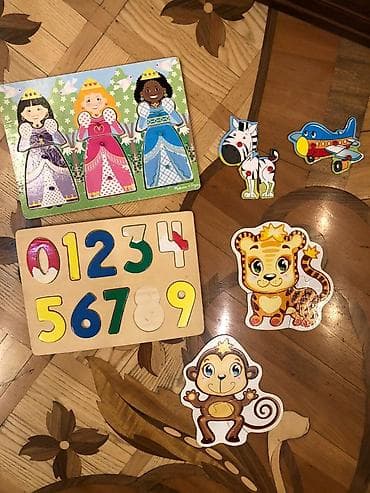 Игрушки: Təcili satılır Müxtəlif taxta pazllar və fiqurlar dəsti uşaqlar üçün — 1