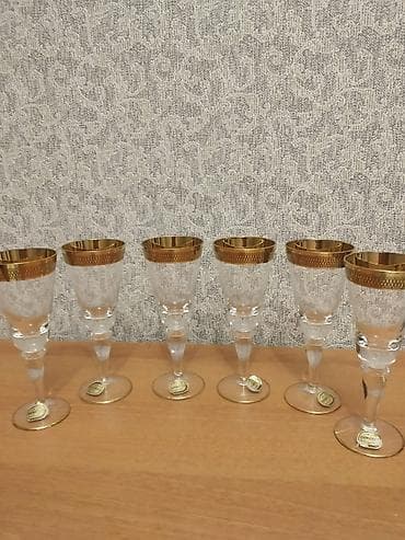 Qədəhlər, rəng - Qızılı, Xrustal, 6 ədədli dəst, Çexiya