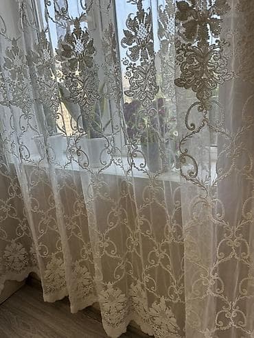 tula: Krujeva tül pərdə - Material: şəffaf, yüngül tül üzərində sıx krujeva — 1