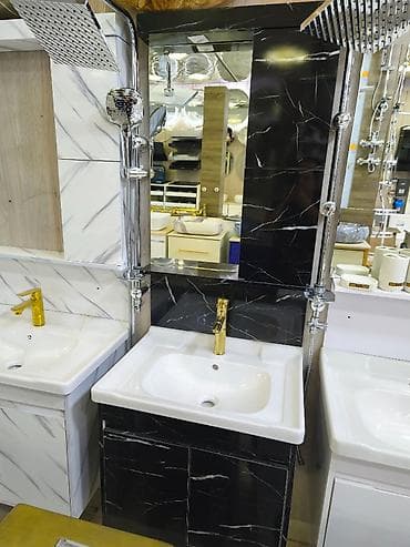 Hamam mebeli dəsti – lavabo, güzgü paneli və şkaf - Rəng və dizayn