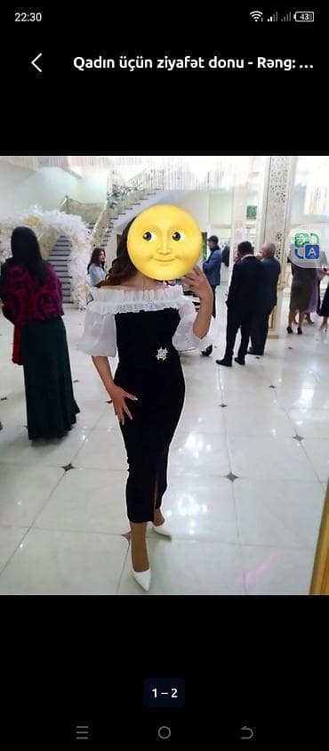 yun papaqlar: Qadın üçün ziyafət donu - Model: off-shoulder (açıq çiyin), dizaltı — 1