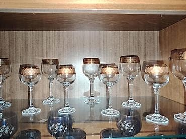 Bohem üslublu şüşə/büllur dəst - 3 ədəd kəsimli, ağır büllur — 5