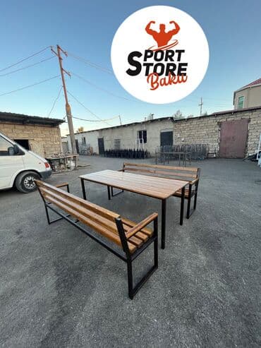 stol stul işlenmiş: Yeni, Kvadrat masa, Açılmayan, Skameykalar ilə, Taxta, Azərbaycan — 27