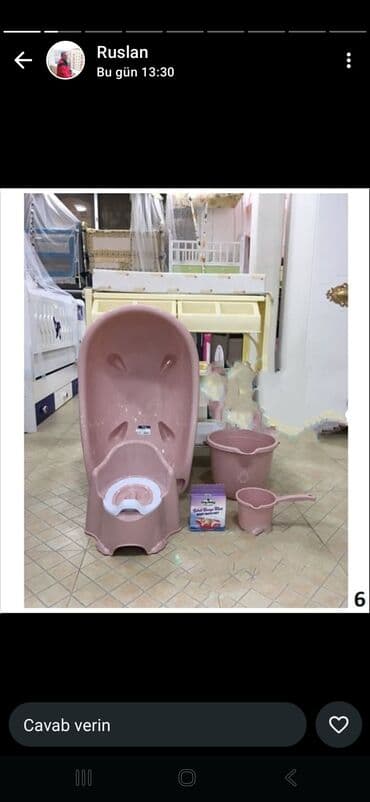 usaq qizil sirqalari: Uşağ üçün hamam dəsti 5hissədən ibarətdir:Vanna-vedrə-su — 7