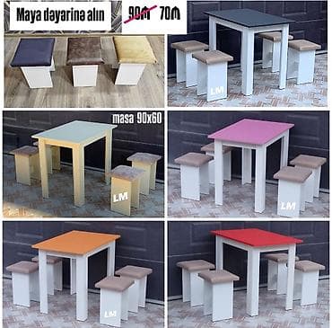 Mətbəx üçün, Yeni, Açılmayan, Dördbucaq masa, 4 stul