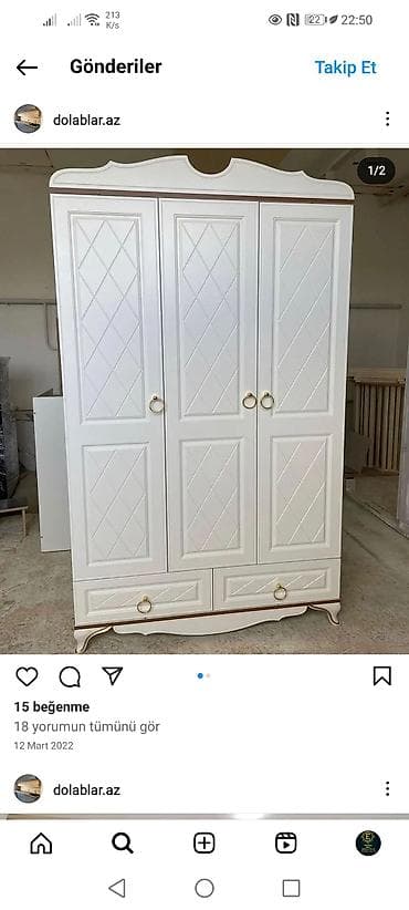 Yeni, 3 qapılı, Siyirməli, Ağ, Digər material, Açılan, Düz dolab — 1