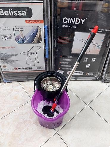 Ev və bağ: Döner başlı spin mop dəsti – vedrə və paslanmayan teleskopik sapla - — 2