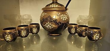 Bohem üslublu dekorativ şüşə punch/kompot dəsti. Tərkib: - 1 böyük