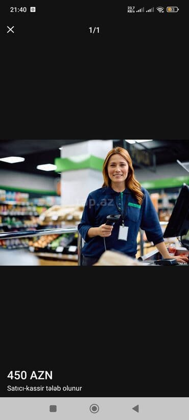 Kassir tələb olunur, Yalnız qadınlar üçün, 18-29 yaş, Təcrübəsiz, Aylıq ödəniş