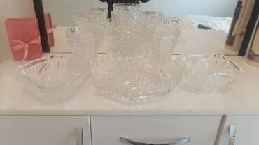 Kristal süfrə dəsti - Şəffaf, klassik kəsimli kristal dizayn -