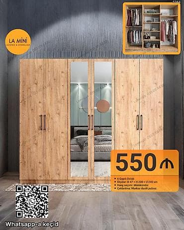 balkon skaflari: 6 qapı, Güzgülü, Digər rəng, Taxta, Açılan, Düz dolab — 1