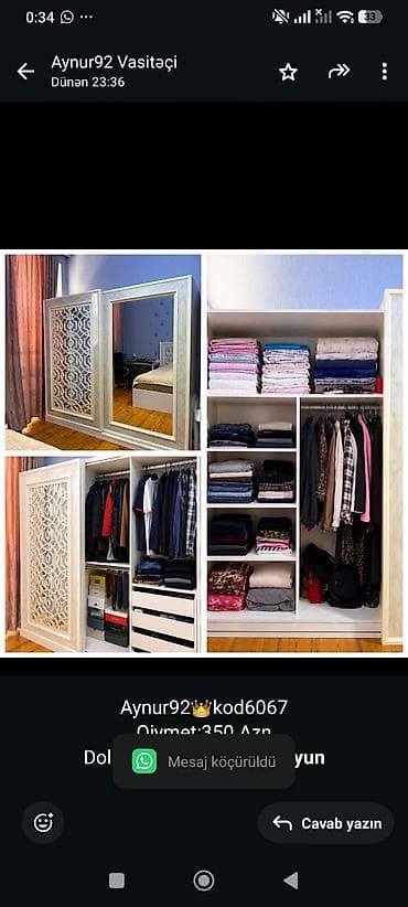 Aynur92👑kod6067 Qiymet:350 Azn Dolab satilir Veziyyet:az iwlenib