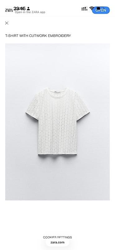 Ağ rəngli, qısaqol “T‑Shirt with Cutwork Embroidery” (ZARA). - — 4