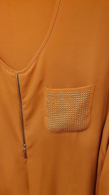 Другая женская одежда: Ölçü: 50 Turuncu rəngli qadın bluzu. - Yüngül, axıcı parça - V-yaxa — 3