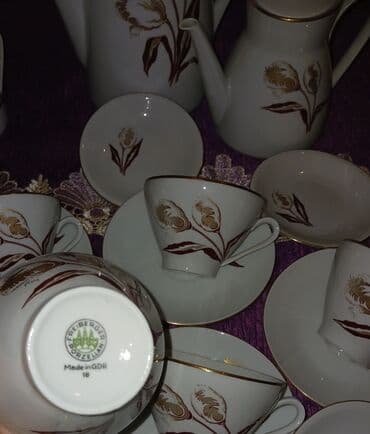 сахарница: Çay dəsti, rəng - Bej, Farfor, 6 nəfərlik, Almaniya — 6