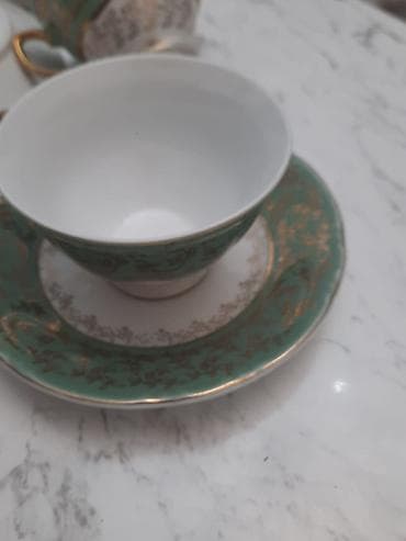 cay: Çay dəsti, rəng - Yaşıl, Farfor, 6 nəfərlik — 7