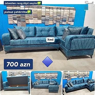 Künc divan dəsti – 700 AZN - Müasir dizaynlı, L formalı künc divan -