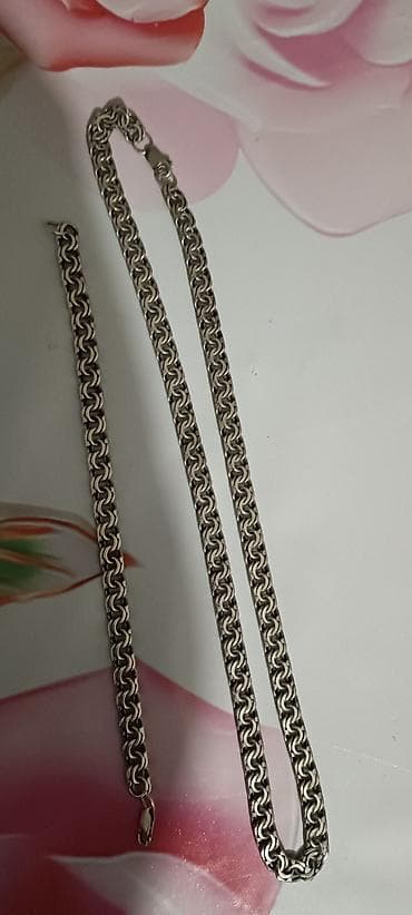 qizil sepler: Gümüşü rəngdə zəncir dəsti – boyunbağı və bilərzik - Material: metal — 4