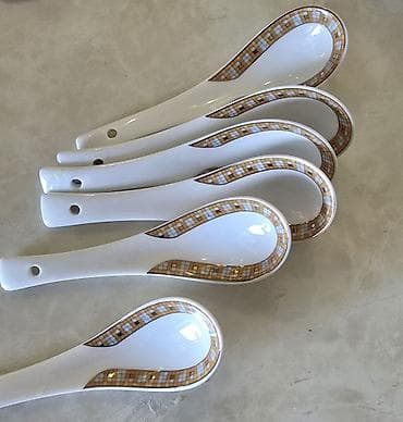 qaşıq dəstləri: Müasir naxışlı keramika şorba qaşıqları – set - Material — 2