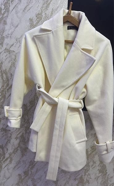 NÖMRƏ(0507684805)Qadın üçün krem-ağ rəngli qısa palto - Klassik geniş