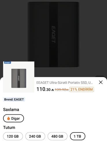 ssd qiyməti: Xarici SSD disk 480 GB, Yeni — 4