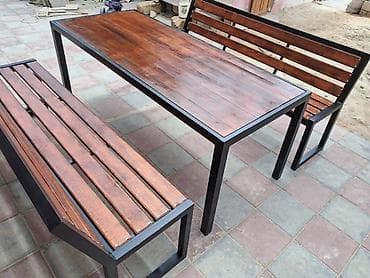 Yeni, Dördbucaq masa, 2 stul, Açılmayan, Skameykalar ilə, Metal