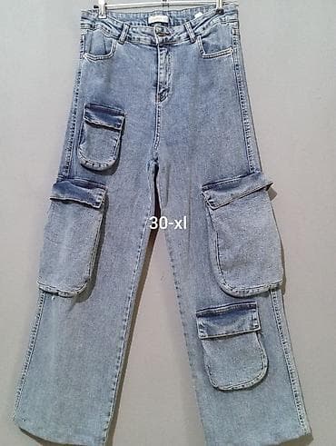zara jeans: Yüksək funksionallıqlı karqo cins şalvar - Material: klassik mavi — 1
