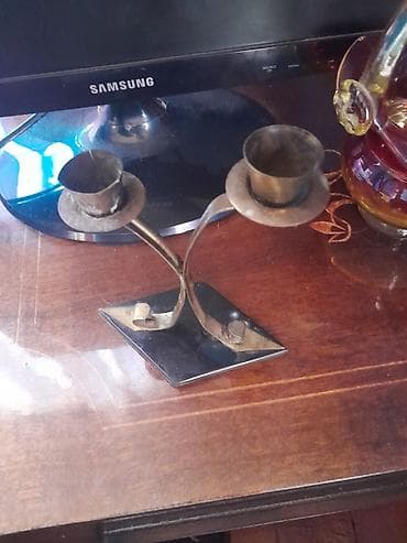 uşaq uz bəzəkləri: Metal ikişamlı şamdan - Material: metal (məc. pirinç tonlarında) — 1