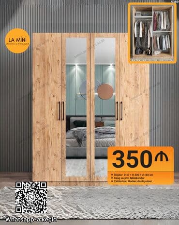 asilqan: Açılan, 4 qapılı Düz dolab, Qarderob, paltar dolabı — 1