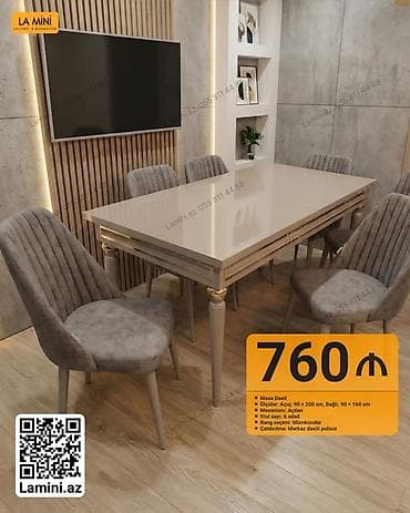 Mebel dəsti – açılan masa və 6 ədəd stul - Masa ölçüləri: açıq 90×200 — 1