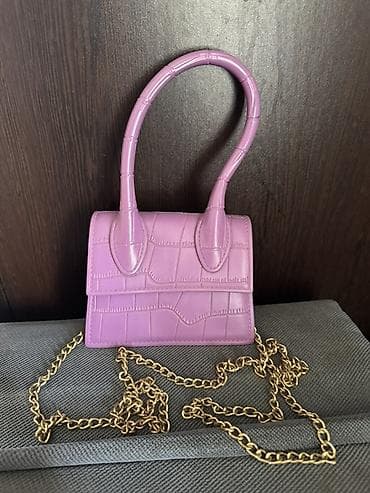 Mini çanta – bənövşəyi (lilac) rəngdə, krokodil naxışlı parıltılı