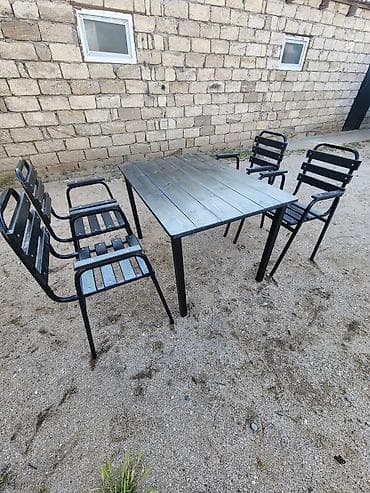 heyet masasi: Dördbucaq masa, 6 stul, Açılmayan, Stullar ilə, Metal — 7