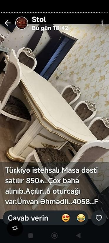 Türkiyə istehsalı klassik yemək otağı masa dəsti - Açılan masa: üst — 2