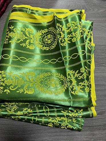 toxuma saplar: Yaşıl-qızılı jacquard naxışlı parçalar - Material: parıltılı atlas — 1
