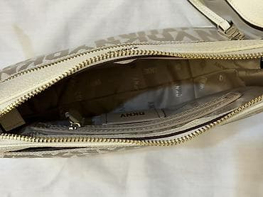 pul kiseleri: DKNY çiyin çantası – krem/ağ rəng palitrasında, qızılı detallarla. - — 3