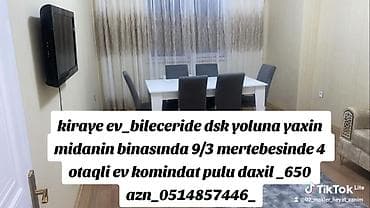 Kiraye ev_bileceride dsk yoluna yaxin midanin binasında 9/3