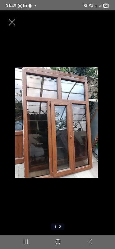 boydan guzgu: 1 eded boyuk pencere. Ela veziyyetde 195×195 Qoşa şuşə. Qiymet 200 — 1