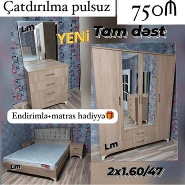 односпальная кровать: Yataq Dəsti 750AZN💥 ✔️Rəng seçimi var ✔️Dolab ölçü 200x160x47 — 2