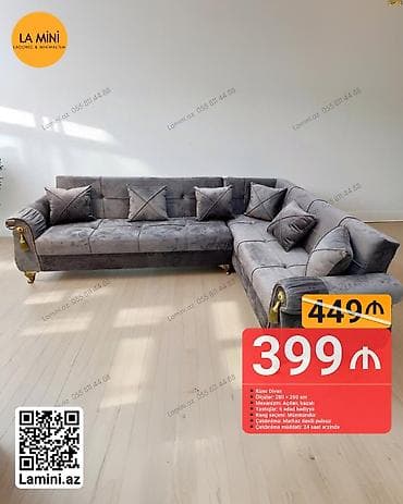 Künc divan, Açılan, Bazalı, Vеlur parça, Şəhərdaxili pulsuz çatdırılma — 1
