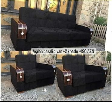 Divan və kreslo dəstləri: Yeni, Di̇van-kravat, 2 kreslo, Bazalı, Açılan — 1