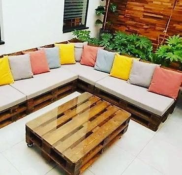bal: Paletdən hazırlanmış modul künc divan və masa dəsti - Material: EPAL — 2