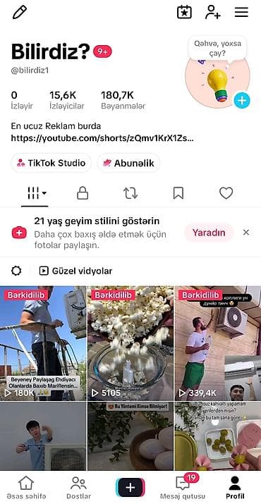 don şəkilləri cəkmək: Xidmət: TikTok profilində reklam yerləşdirilməsi Profil: “Bilirdiz?” — 1
