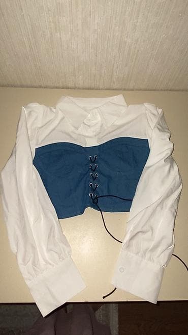 mikhael kors: Qadın köynəyi – korset detallı model - Rəng: ağ köynək üstü mavi — 1