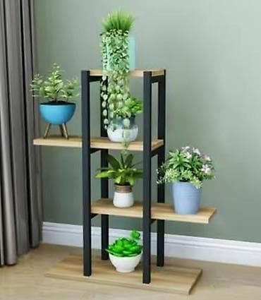 Metall çərçivəli dekorativ bitki rəfi - Dizayn: Asimmetrik yerləşimli