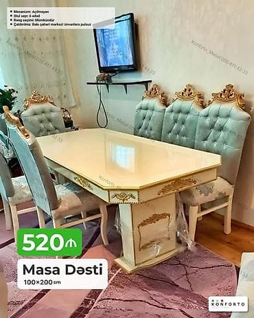 stol ustul: Masa dəsti – klassik üslubda - Ölçü: 100×200 sm - Mexanizm: Açılmayan — 1