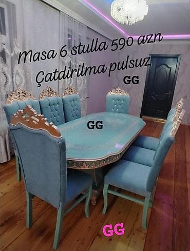 bar stullar: Açılmayan, Oval masa, 6 stul — 1