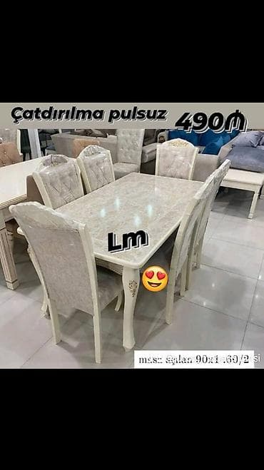 mebel stul: Qonaq otağı üçün, Yeni, Açılmayan, Dördbucaq masa, 6 stul — 1
