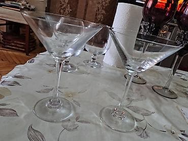 şuşə balon: Şüşə qədəh və stəkan dəsti - Qırmızı-bənövşəyi qablı, dekorativ şüşə — 4