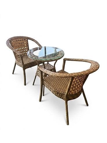 Yumru masa, 2 stul, Açılmayan, Stullar ilə, Həsir toxunuşlu