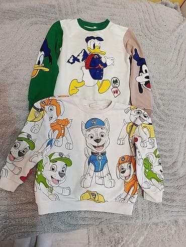 детские спортивные костюмы с принтом: Uşaq svitşotları dəsti - Model 1: Ağ əsaslı, rəngli qollarla. Ön — 1